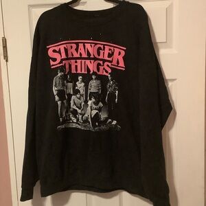 Stranger Things Crewneck Sweater - Black with Pink Logo Cozy